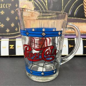 Vintage pepsi Glass Pitcher with Red and Blue Design